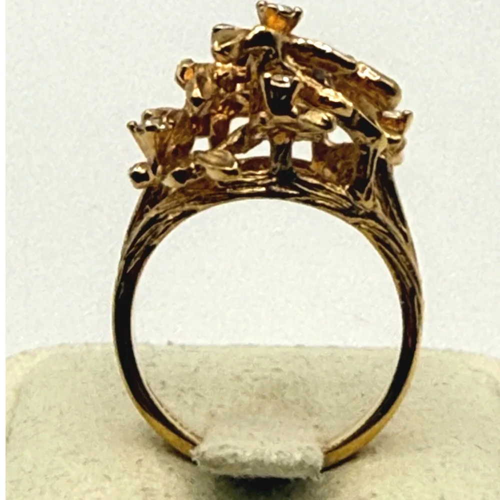 Vintage Gold Electroplated Smoky Topaz Glass Floral Ring Size 6 18K GHE